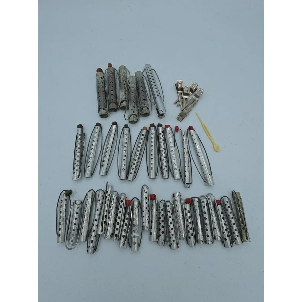 VTG Metal Perm Rods Hair Curlers•Tip Top & Hollywood Various Sz•Lot of 42pc  USA